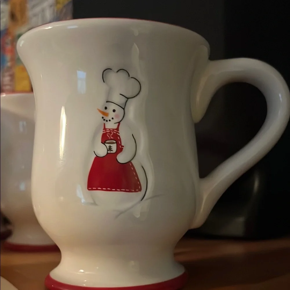 Williams Sonoma White and Red Ceramic Mugs Set